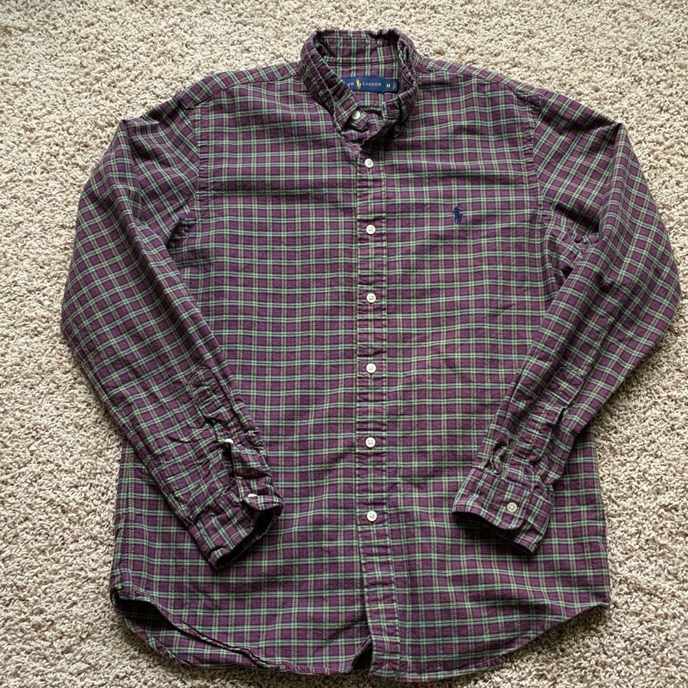 Ralph Lauren Maroon Plaid Button Down Shirt, Mens size Medium